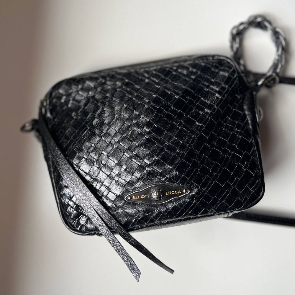 Elliott Lucca Black Woven Crossbody Bag